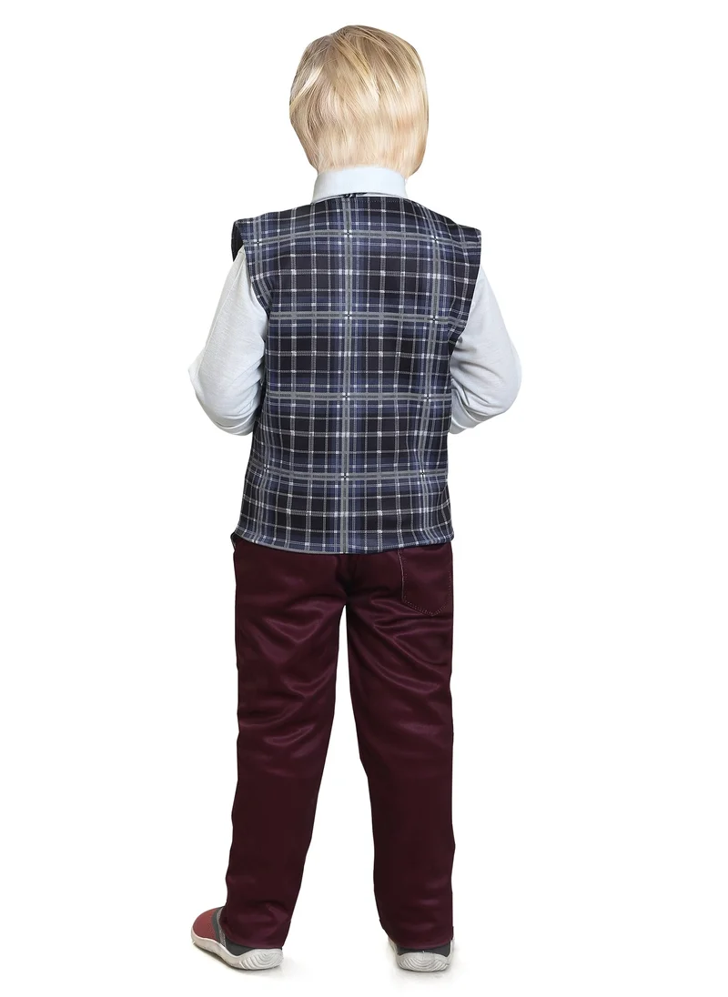 babyqlo Formal Suits long sleeve shirts with checks waistcoat pants with bow tie 4 pieces child tuxedos outfits