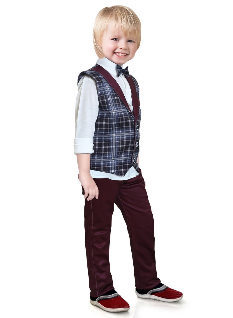 babyqlo Formal Suits long sleeve shirts with checks waistcoat pants with bow tie 4 pieces child tuxedos outfits  - Image 3