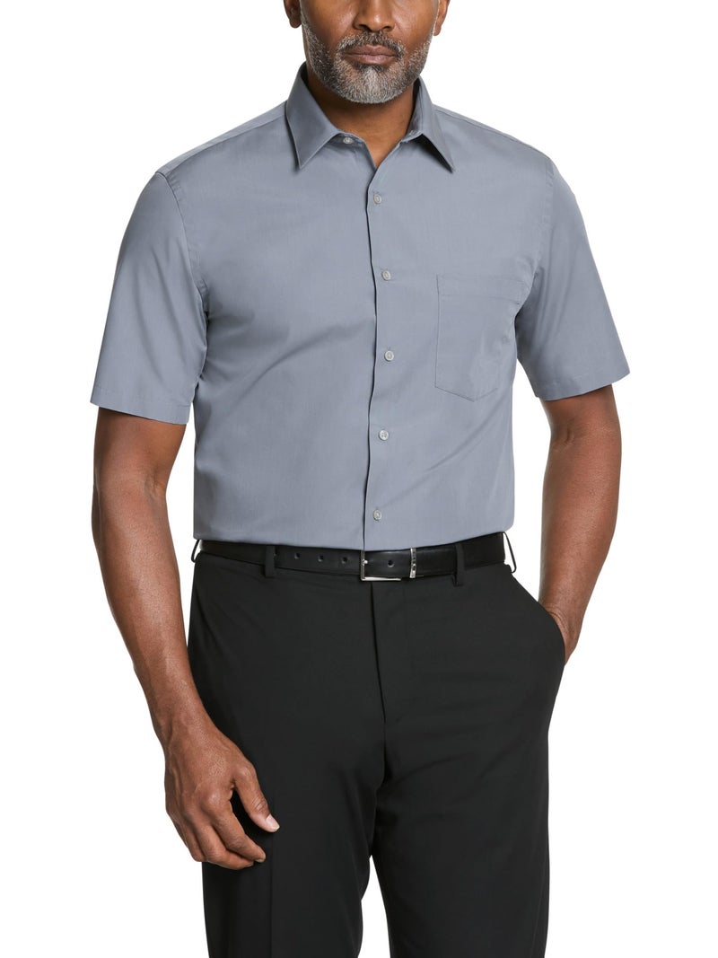 Van Heusen Men's Short Sleeve Dress Shirt Regular Fit Poplin Solid, Grey, 17.5" Neck - Image 1