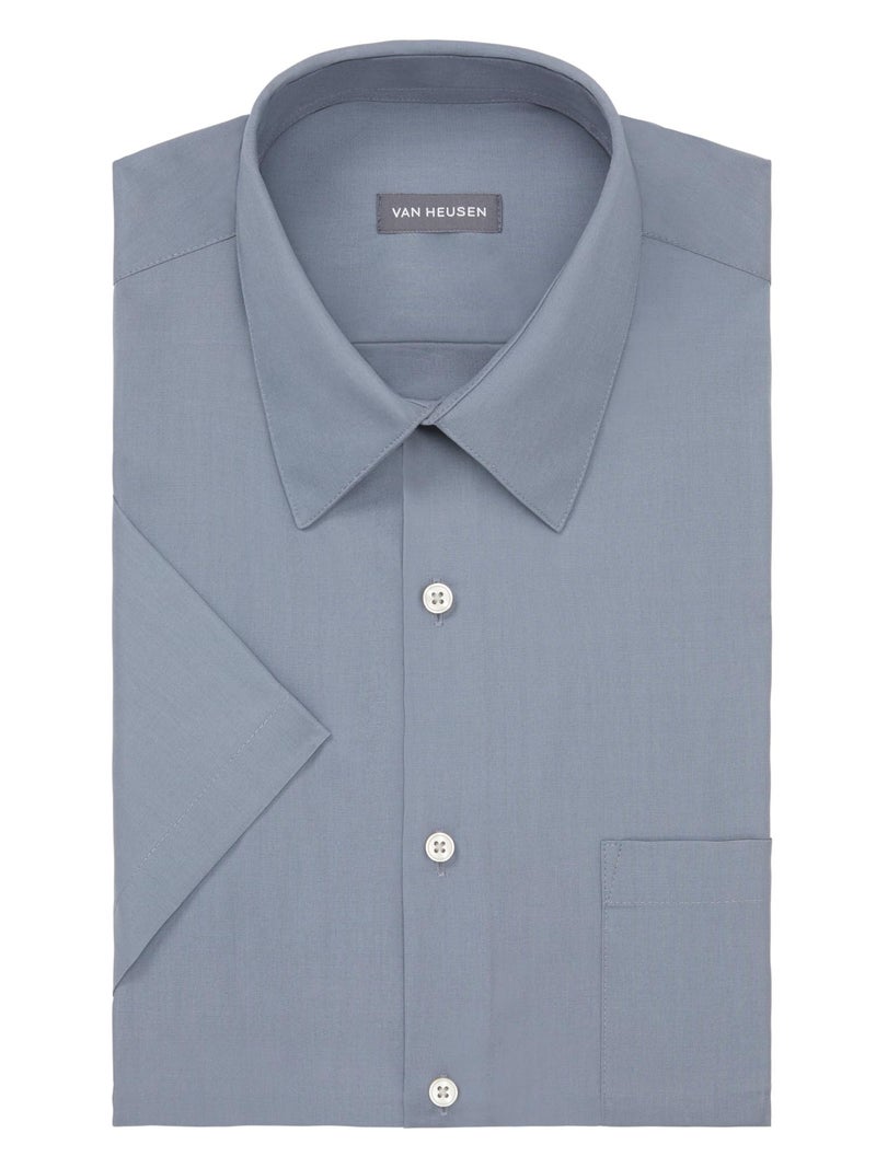 Van Heusen Men's Short Sleeve Dress Shirt Regular Fit Poplin Solid, Grey, 17.5" Neck - Image 3
