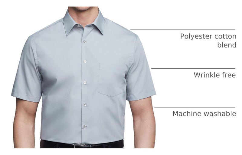 Van Heusen Men's Short Sleeve Dress Shirt Regular Fit Poplin Solid, Grey, 17.5" Neck - Image 4