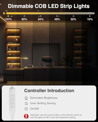 Aclorol COB LED Strip Lights Warm White 3000K 13.12ft/4M 5V Dimmable USB LED TV Backlight with Dimmer Flexible and Cuttable Lights for Kitchen Under Cabinet Cupboard Bedroom Wardrobe 320LEDs/M CRI85+ - Image 4