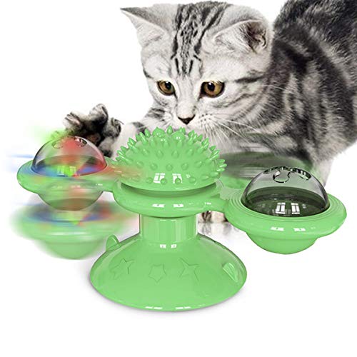 GBSYU Interactive Windmill Cat Toys with LED Light Ball Catnip Suction Cup Cat Exercise Green - Image 1