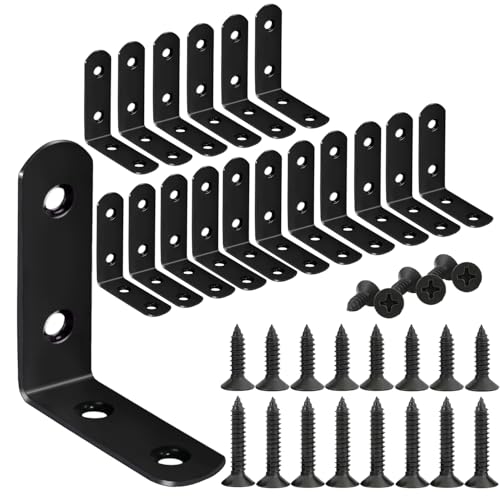 YIVCKOM 18-Pack L Shape Corner Brackets, Stainless Steel Metal Angle Braces for Wood Furniture, Heavy Duty Black 2 inch Shelf Bracket with Long Screws for Household Project (L Shape Black) - Image 1