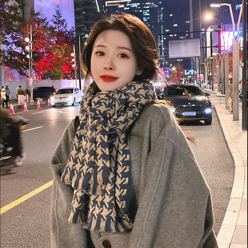 Gentle Christmas Style Ins Pink Girl Tassel Scarf Women'S Winter Plaid Shawl Korean Style All-Match Thickened Scarf - Image 4
