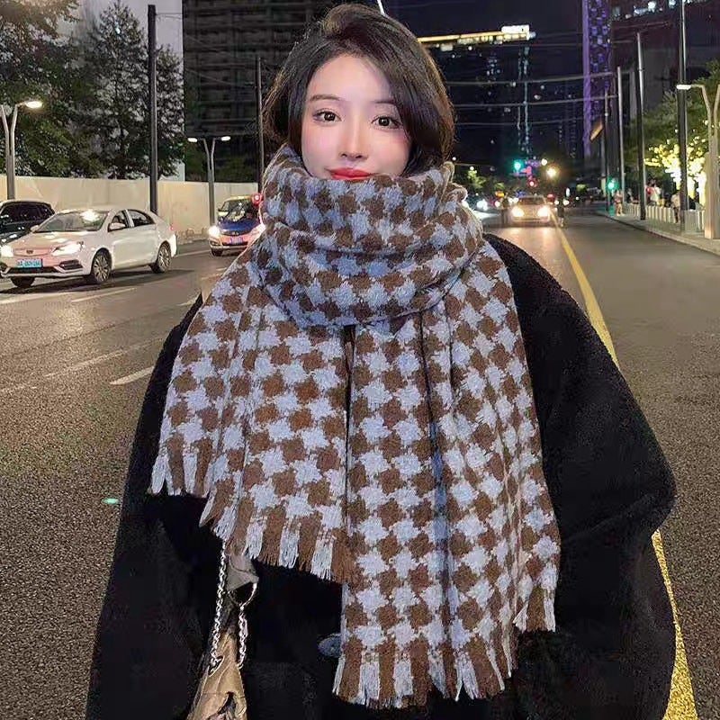 Gentle Christmas Style Ins Pink Girl Tassel Scarf Women'S Winter Plaid Shawl Korean Style All-Match Thickened Scarf - Image 5