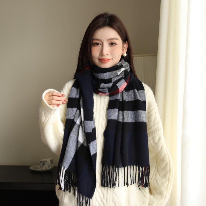 Gentle Christmas Style Ins Pink Girl Tassel Scarf Women'S Winter Plaid Shawl Korean Style All-Match Thickened Scarf - Image 1