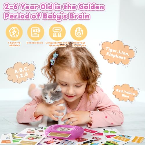 HOMESTEC Toddler Talking Flash Cards with American Accent and 288 Sight Words for Speech Therapy Learning Montessori Sensory Play for Boys and Girls Ages 3 to 6 Easter Basket Stuffer Pink - Image 5