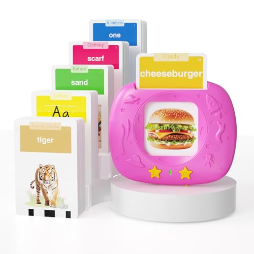 HOMESTEC Toddler Talking Flash Cards with American Accent and 288 Sight Words for Speech Therapy Learning Montessori Sensory Play for Boys and Girls Ages 3 to 6 Easter Basket Stuffer Pink - Image 1