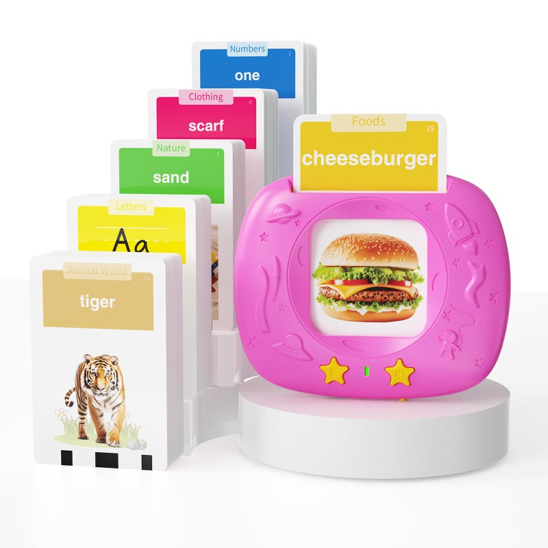 HOMESTEC Toddler Talking Flash Cards with American Accent and 288 Sight Words for Speech Therapy Learning Montessori Sensory Play for Boys and Girls Ages 3 to 6 Easter Basket Stuffer Pink - Image 3