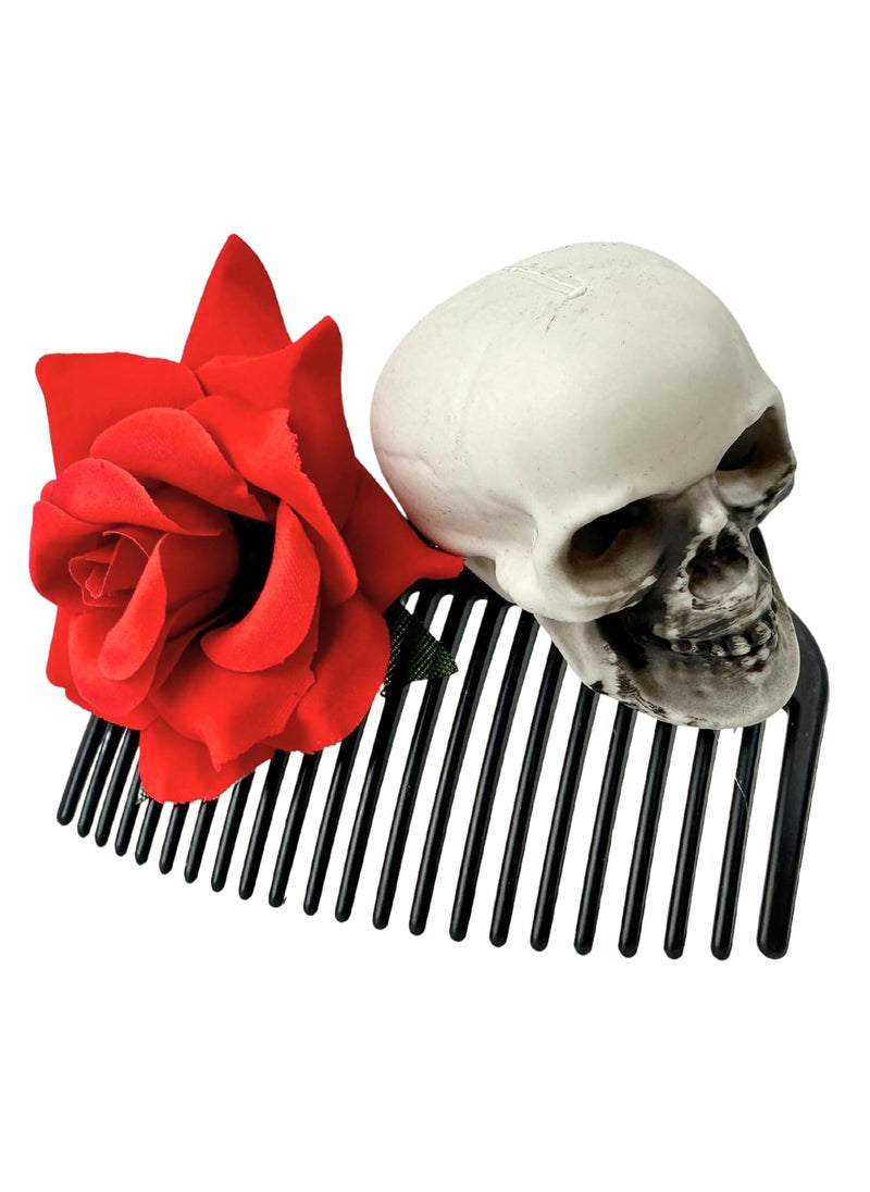 Needzo Needzo Halloween Hair Side Comb Skull with Roses of the Dead Accessory 4 Inches 