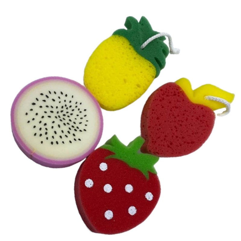 4Pcs Fruit Shaped Bath Sponges Soft Shower Loofahs Random Colors - Image 2
