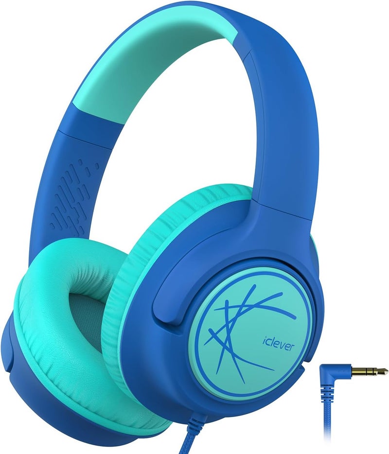 iClever Kids Headphones with Cord, 85dBA Safe Volume Wired Headphones for Kids, Stereo Sound Foldable Adjustable, 3.5mm Jack, Over Ear Kids Headphones for School/Boys/Girls/iPad/Tablet/Travel, Blue - Image 1