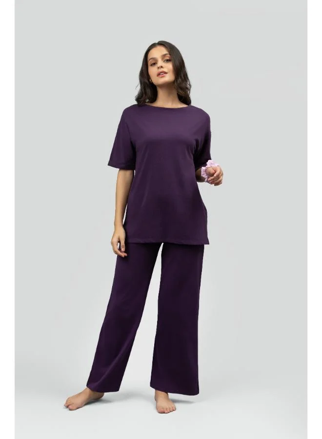 NeceSera Side-Slit Plum Lounge Long Top
