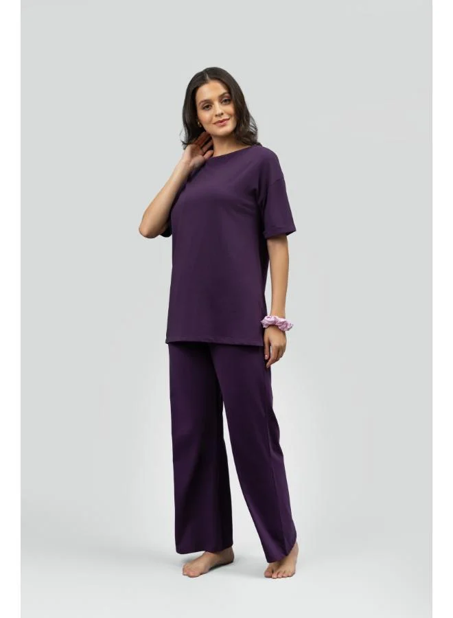 NeceSera Side-Slit Plum Lounge Long Top