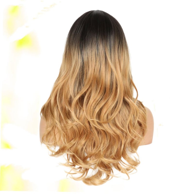 Abaodam Stylish Mid-part Long Curly Gradient Wig for Women, Realistic Fashion Hairpiece, Black to Light Gold Ombre, Suitable for Daily Wear and Special Occasions - Image 4