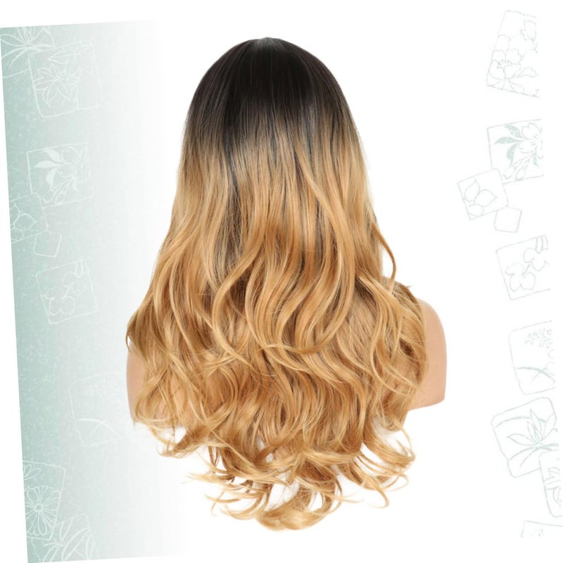 Abaodam Stylish Mid-part Long Curly Gradient Wig for Women, Realistic Fashion Hairpiece, Black to Light Gold Ombre, Suitable for Daily Wear and Special Occasions - Image 3