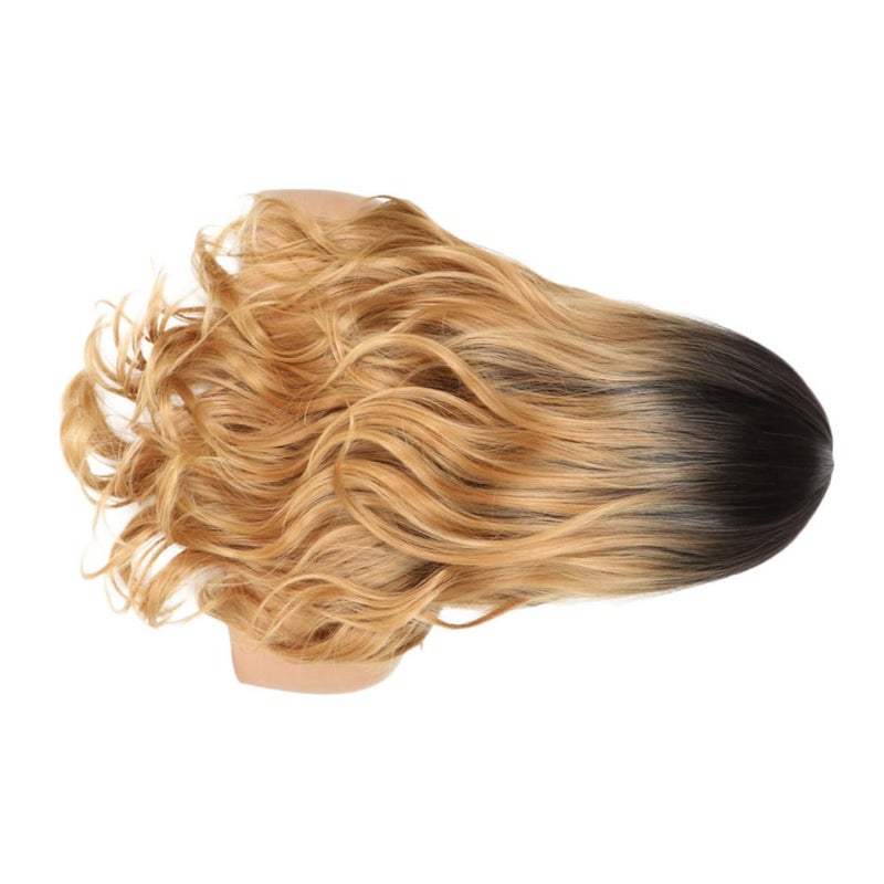 Abaodam Stylish Mid-part Long Curly Gradient Wig for Women, Realistic Fashion Hairpiece, Black to Light Gold Ombre, Suitable for Daily Wear and Special Occasions - Image 1
