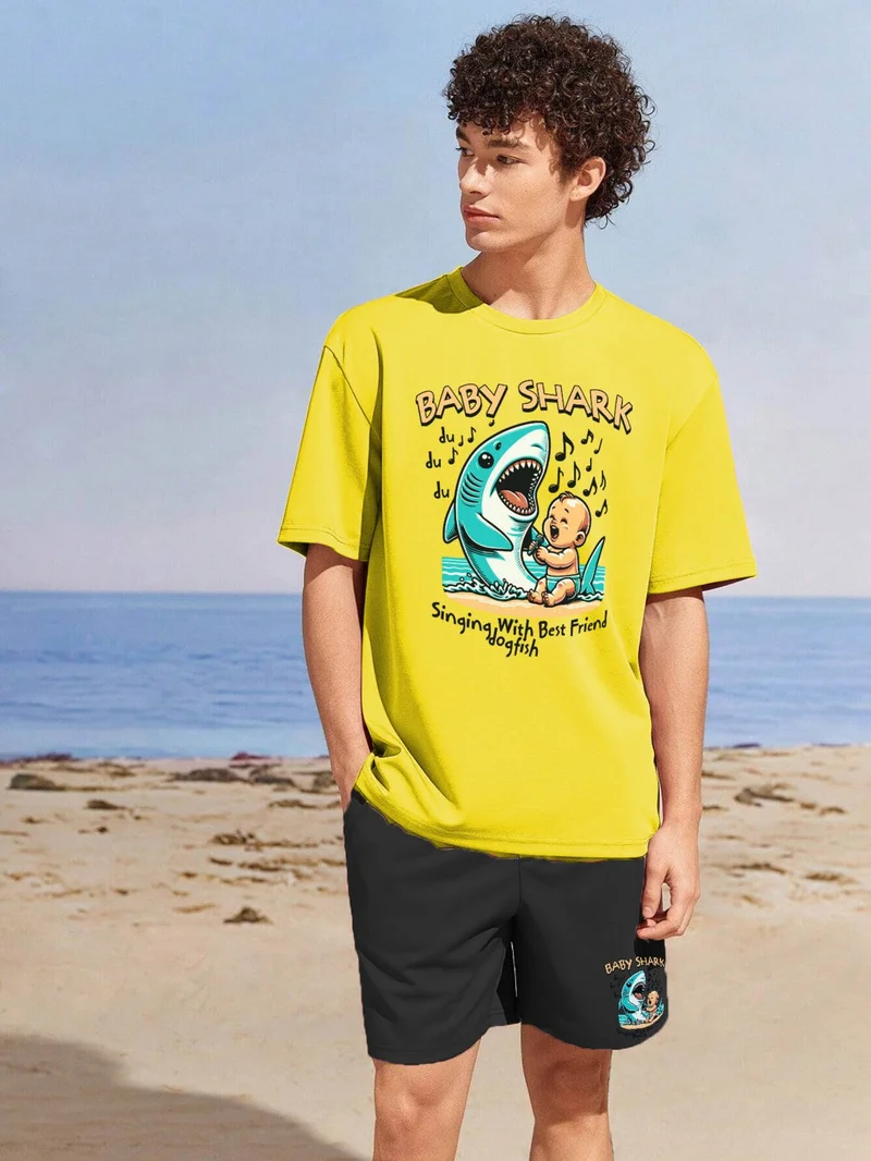 DogFish Couple Lover Combination Oversize Baby Shark Design Printed T-Shirt Set of 4