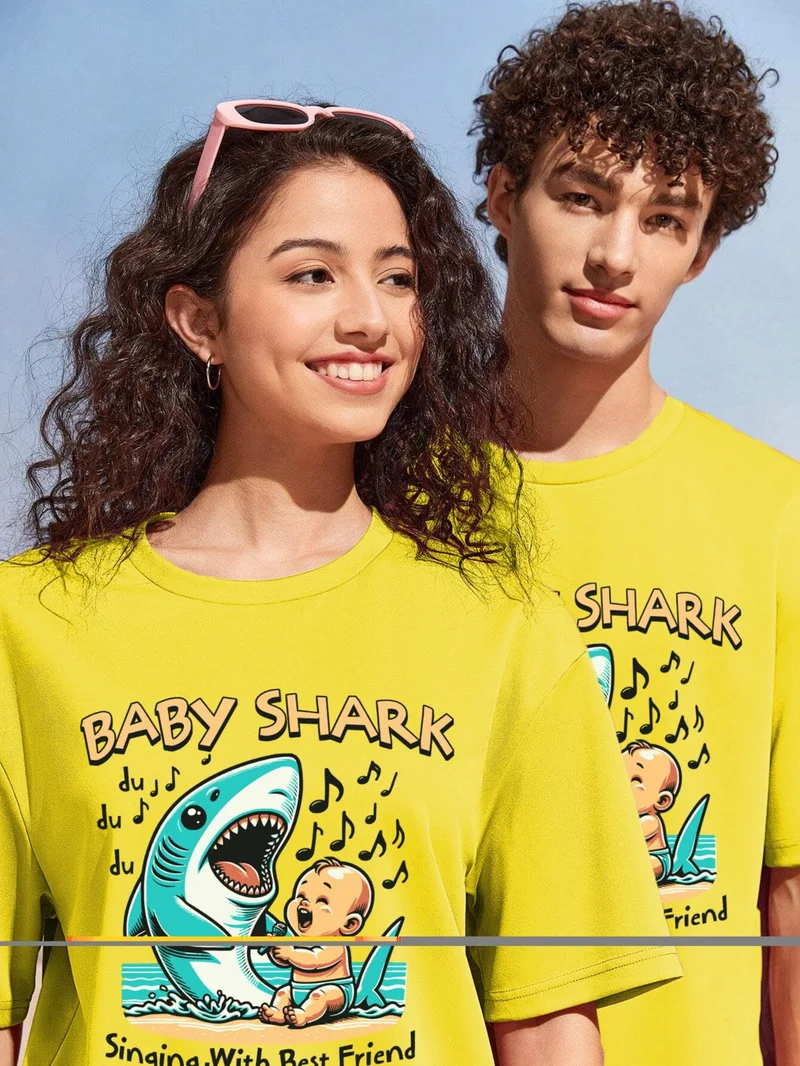 DogFish Couple Lover Combination Oversize Baby Shark Design Printed T-Shirt Set of 4