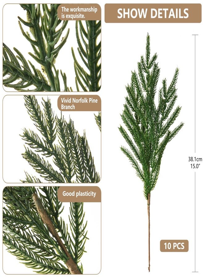 ZFProcess 10PCS Christmas Norfolk Pine Stems, Real Touch 15 Inch Artificial Norfolk Pine Branches, Fake Greenery Pine Picks for Vase DIY Holiday Winter Table Indoor Decor(Green) - Image 3
