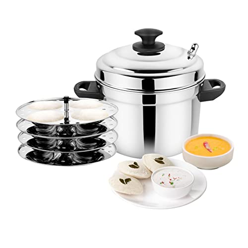 Prabha Stainless-Steel Idli Cooker, Advanced Idli Cooking Vacuum Technology, Idli Cooking Pot, Stainless Steel Lid, 4 Plates 16 Idli, Bakelite Handle - Image 1