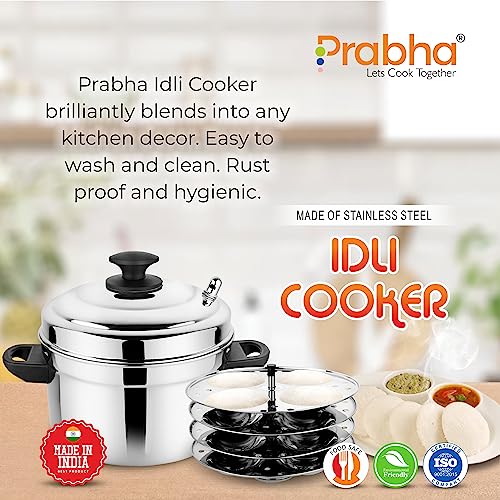 Prabha Stainless-Steel Idli Cooker, Advanced Idli Cooking Vacuum Technology, Idli Cooking Pot, Stainless Steel Lid, 4 Plates 16 Idli, Bakelite Handle - Image 4