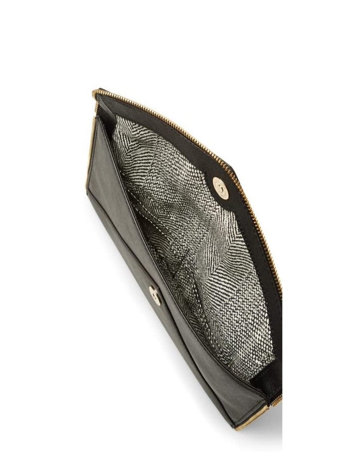 Rebecca Minkoff Leo Envelope Clutch Purse, Women's Leather Small Evening Bag, Black/Gold - Image 4