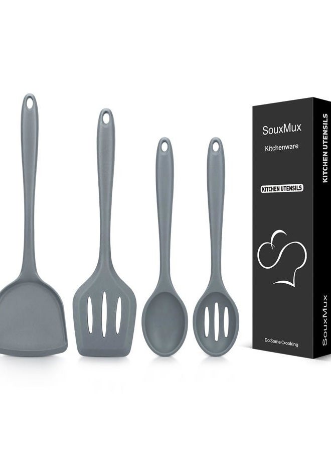 SouxMux 4 Silicone Kitchen Utensils, Spatula for Wok, Soup Spoons, Soup Spoons, Kitchen Utensils, BPA Free, Heat Resistant, for Frying, Mixing, Serving, Stirring - Image 1