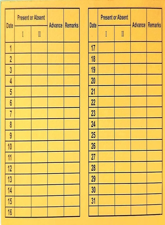 JSMSH تقرير الحضور اليومي لـ JSMSH لحساب الأجور اليومية / بطاقة الحضور للحضور الشهري وحساب الأجور / تقرير حضور بألوان متنوعة (متوسط، عبوة من 100) - Image 1