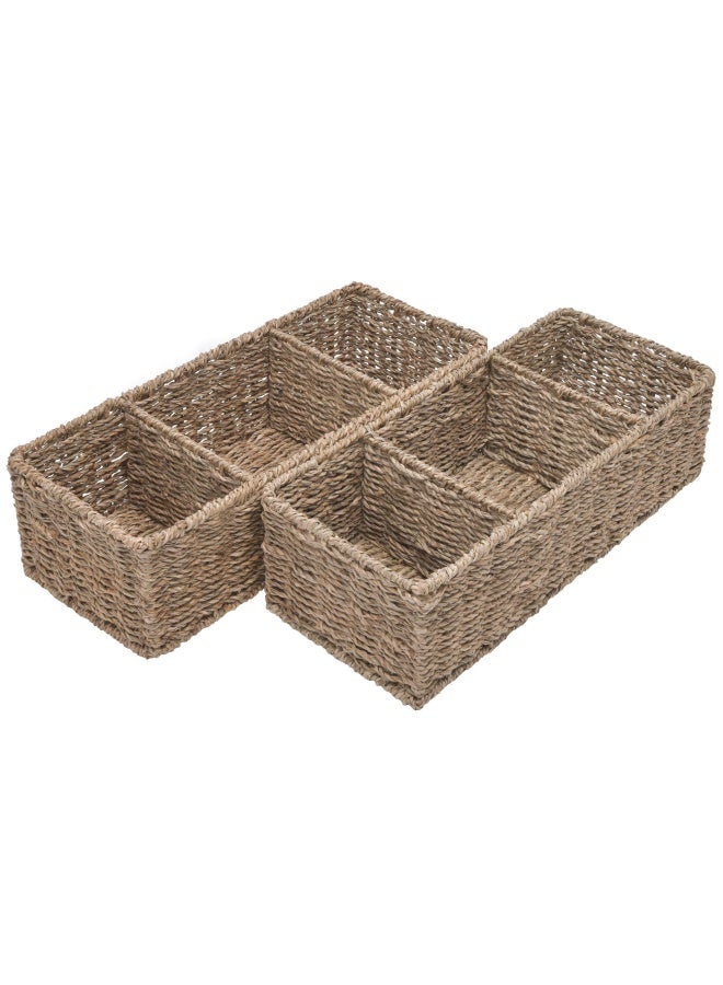 StorageWorks 3-Section Wicker Baskets for Shelves  Hand-Woven Seagrass Storage Baskets  14.4  x 6.1  x 4.3   2-Pack - Image 1