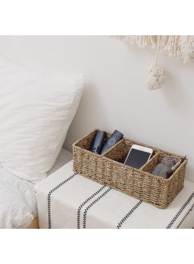 StorageWorks 3-Section Wicker Baskets for Shelves  Hand-Woven Seagrass Storage Baskets  14.4  x 6.1  x 4.3   2-Pack - Image 4