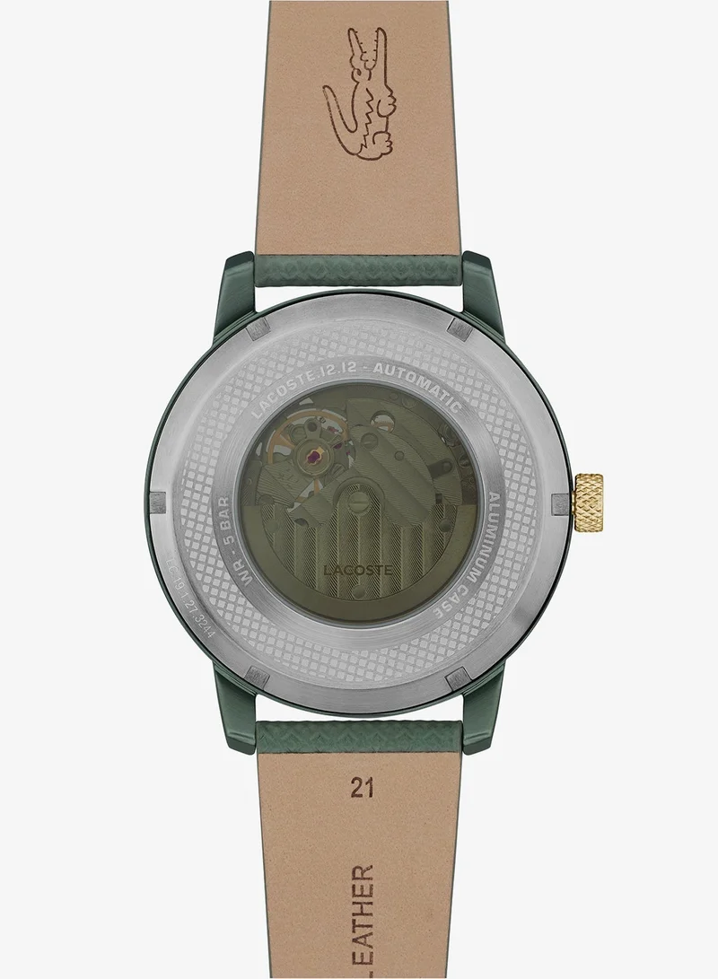 Lacoste  12.12 Collection Automatic Watch For Men With Green Leather Strap - 2011384 for Men | Best Price UAE