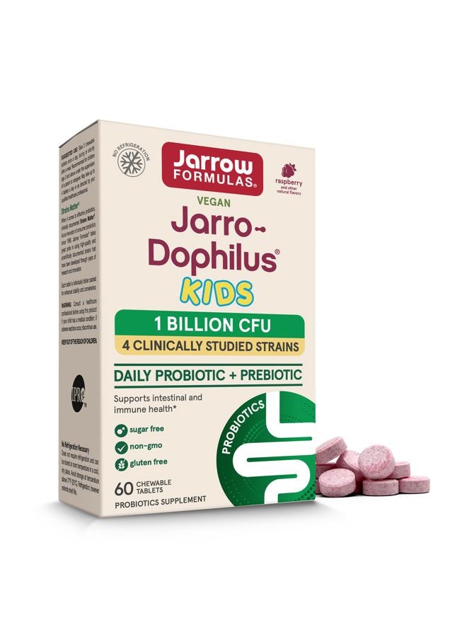 jarrow formulas Jarro-Dophilus Kids Probiotics & Prebiotic, Natural Raspberry Flavor 60 Chewable Tablets - Supports Intestinal & Immune Health - 1 Billion CFU - Sugar Free (PACKAGING MAY VARY) - Image 1
