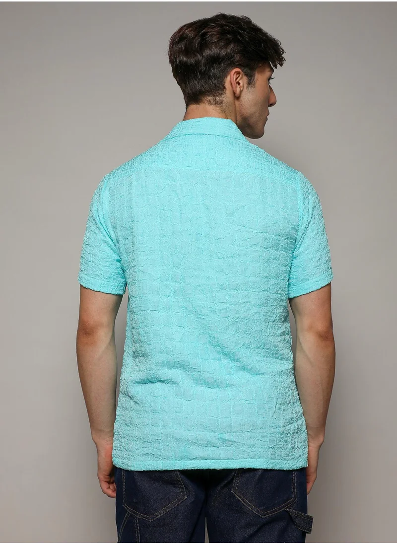 Campus Sutra Men's Light Blue Creased Shirt