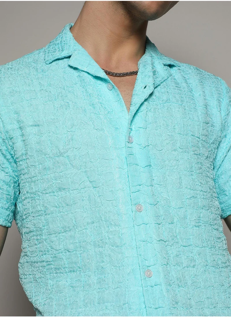 Campus Sutra Men's Light Blue Creased Shirt