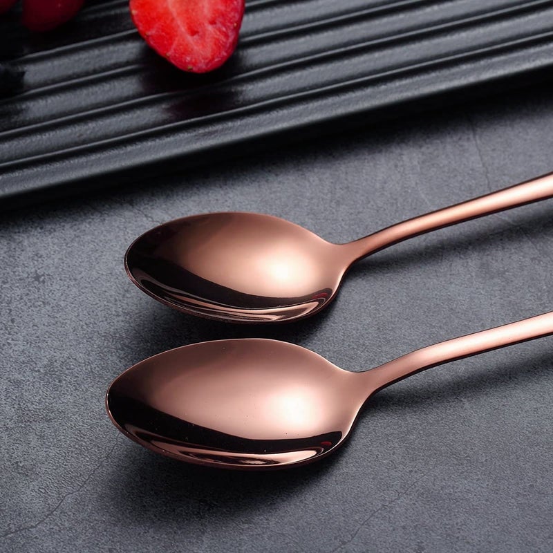 Kolorful Combo Set of 20 Premium Rose Gold Cutlery Stainless Steel Luxury Dinnerware Tableware Round Edge Serving Spoon Fork Knife Reusable Mirror Finish for Home Kitchen Dining Table and Gift - Image 3