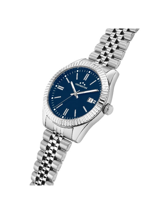 Chronostar Men's Blue Round Analog Dial with Silver Stainless Steel Band Watch - 41mm - R3753312008 - Image 2