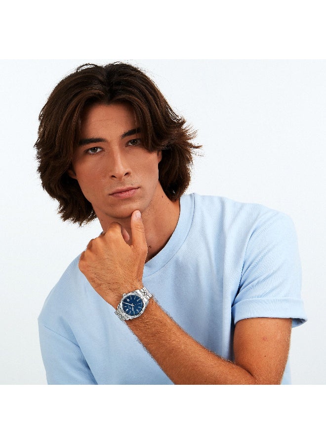 Chronostar Men's Blue Round Analog Dial with Silver Stainless Steel Band Watch - 41mm - R3753312008 - Image 5