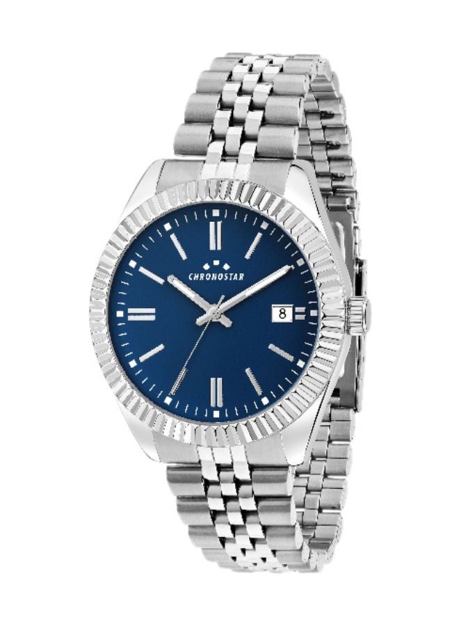 Chronostar Men's Blue Round Analog Dial with Silver Stainless Steel Band Watch - 41mm - R3753312008 - Image 1