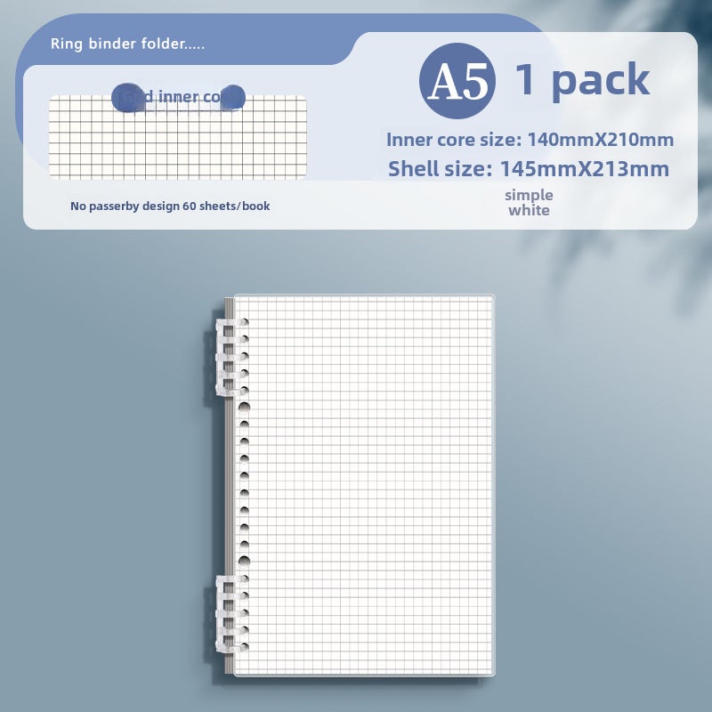 Generic B5 A5 Detachable Notebook Grid Transparent A5 checkered-White 1 book 
