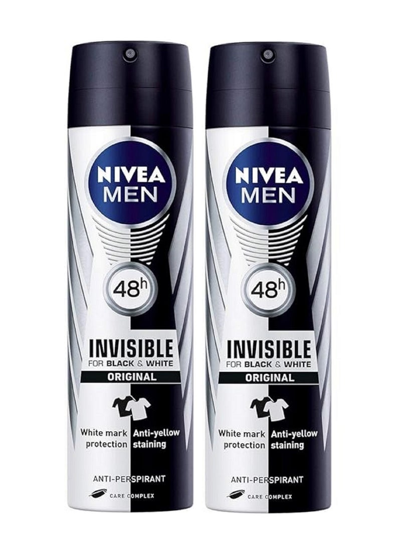 Nivea Men Black And White Invisible Original Antiperspirant for Men Spray 2pcs 150ml x 2