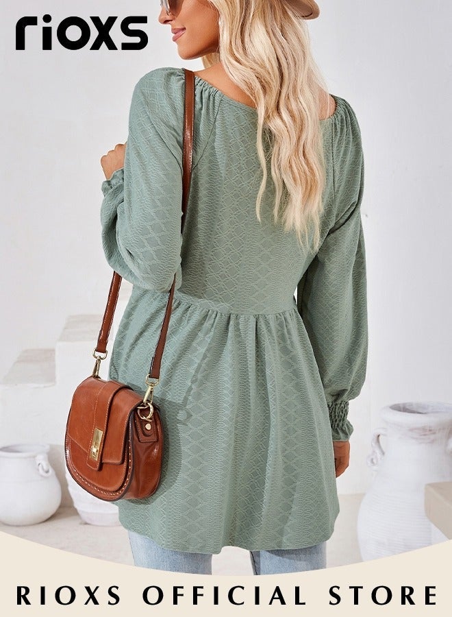 RIOXS Women's V Neck Tops, Classic Comfortable Long Sleeve Tunic Blouses with Unique Dsign, Elegant Comfortable Loose Fit Blouses for Casual Everyday Look, Formal - Image 5