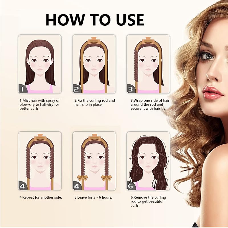 OHOO Satin Heatless Hair Curler Set Hair Rollers No Heat Curlers Curling Rod Headband with Hair Ties Clip Black - Image 2