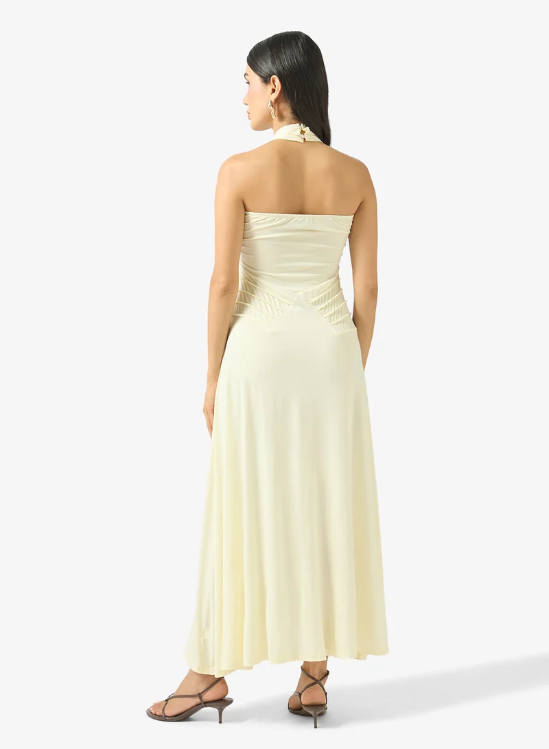 Ginger Halter Neck Draped Bodycon Dress