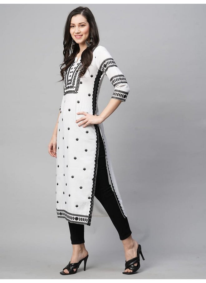 آني ديزاينر - قميص كورتا مستقيم مطرز من مزيج القطن للنساء من ANNI DESIGNER (Stho-White-Nw2_S_White_Small) - Image 1