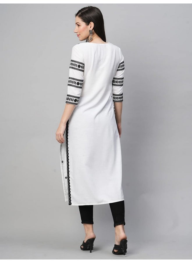 آني ديزاينر - قميص كورتا مستقيم مطرز من مزيج القطن للنساء من ANNI DESIGNER (Stho-White-Nw2_S_White_Small) - Image 1