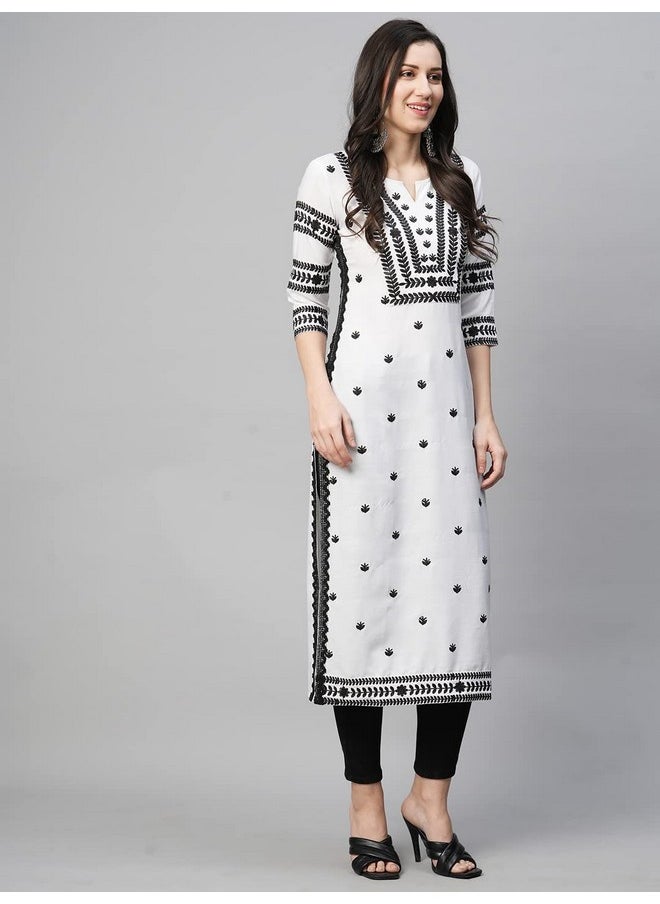 آني ديزاينر - قميص كورتا مستقيم مطرز من مزيج القطن للنساء من ANNI DESIGNER (Stho-White-Nw2_S_White_Small) - Image 1