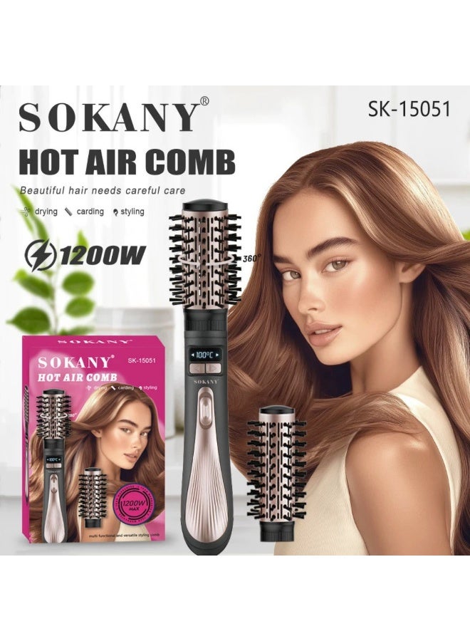 سوكاني فرشاة هوائية دوارة رقمية 2 في 1 (SK-15051) – فرشاة ومجفف شعر بقوة 1200 واط تمنح الشعر كثافة وحجماً، فرشاة تصفيف دوارة أوتوماتيكية، إعدادات حرارة قابلة للتعديل، جهاز تصفيف مضاد لتطاير الشعر؛ للتجفيف والتنعيم ومنح الكثافة لجميع أنواع الشعر. - Image 2