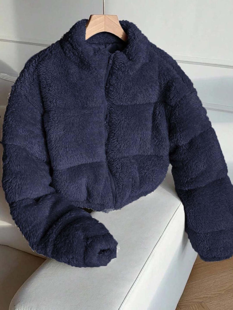 KOTTY Coral Fabric Warm Layer Blue Jacket for Women with Plush Comfort-KTTWOMENSJACKET371S - Image 4